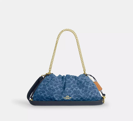 Faye Large Shoulder Bag In Signature Denim Indigo Coach
