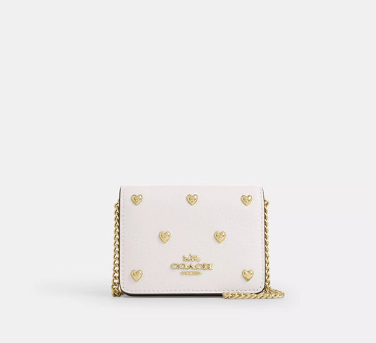 Mini Wallet On A Chain With Heart Rivets Gold Chalk Coach