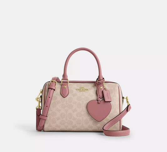 Rowan Satchel Bag In Signature Canvas With Heart Charm Coach
