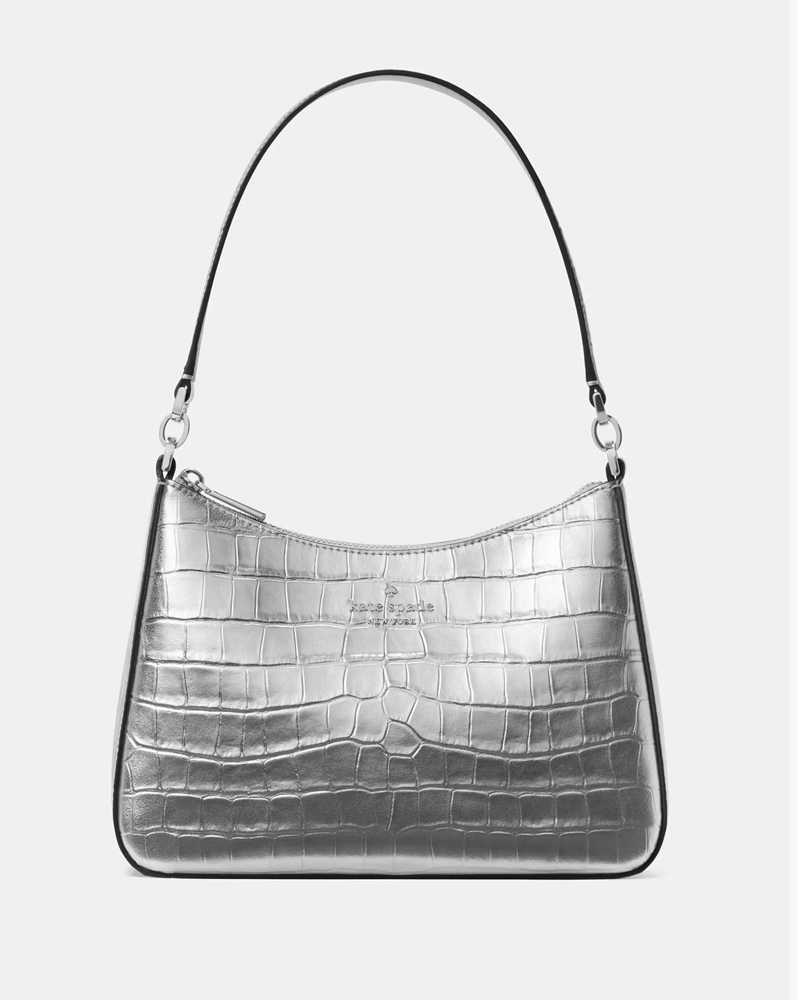 Margot Metallic Croc Embossed Convertible Shoulder Bag Silver Kate Spade