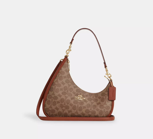Twisted Teri Shoulder Bag In Signature Canvas Tan Caramel Coach