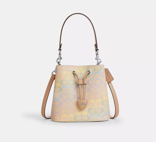 Rowan Bucket Bag In Rainbow Signature Canvas Silver Coach