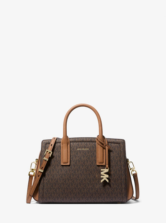 Laila Small Signature Logo Satchel Brown Michael Kors