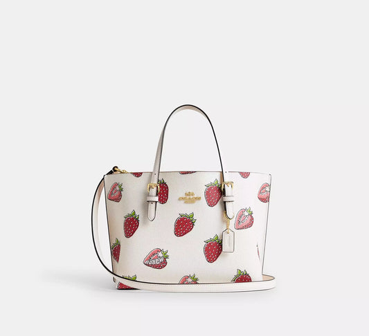 Mollie Tote Bag 25 With Strawberry Print Bag Chalk Multi Coach
