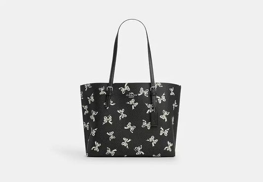 Mollie Tote Bag With Bow Print Black Coach