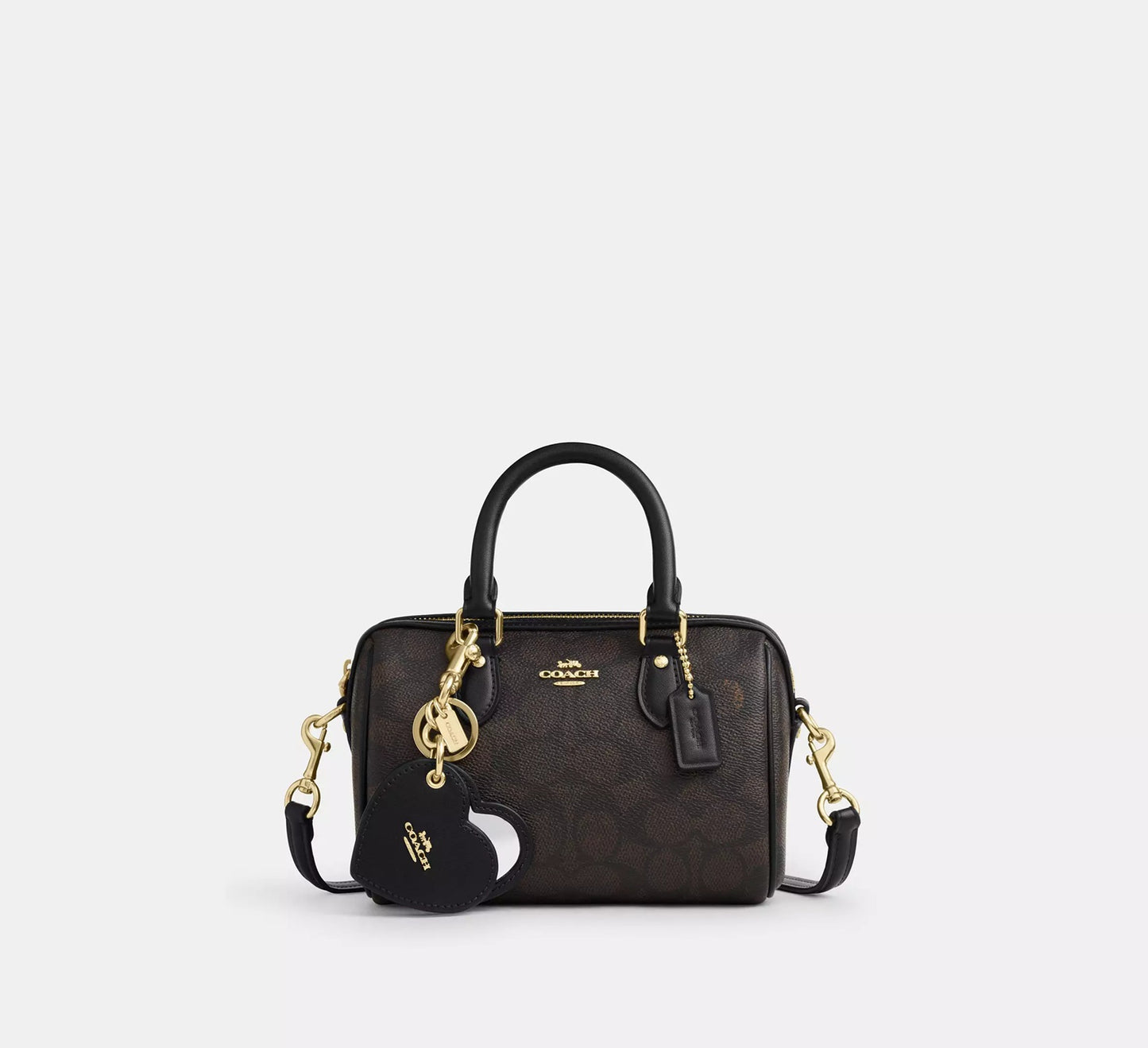 Boxed Mini Rowan Crossbody Bag And Mirror Bag Charm Set In Signature Canvas Walnut Black Coach