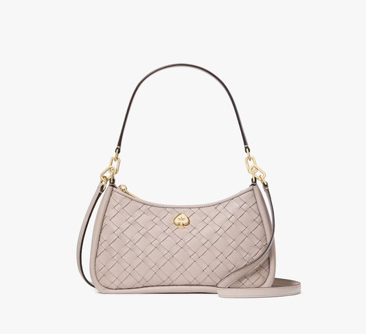 Kayla Woven Leather Small Convertible Shoulder Bag Cozy Grey Kate Spade