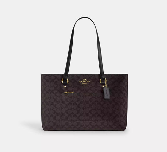 Station Tote Bag In Signature Canvas Walnut Black Coach