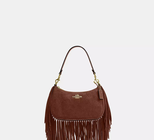 Teri Shoulder Bag With Fringe Suede Vintage Brown Coach
