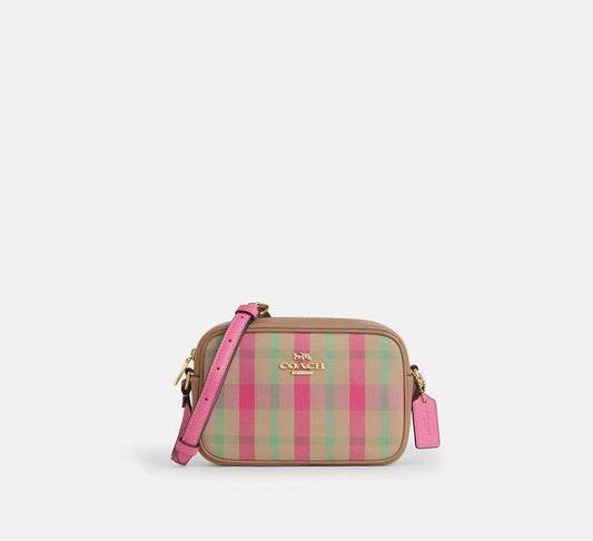 Mini Jamie Camera Bag With Plaid Print Pink Multi Coach