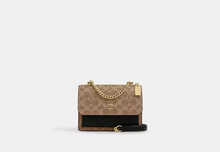 Mini Klare Crossbody Bag In Signature Canvas Tan Black Coach