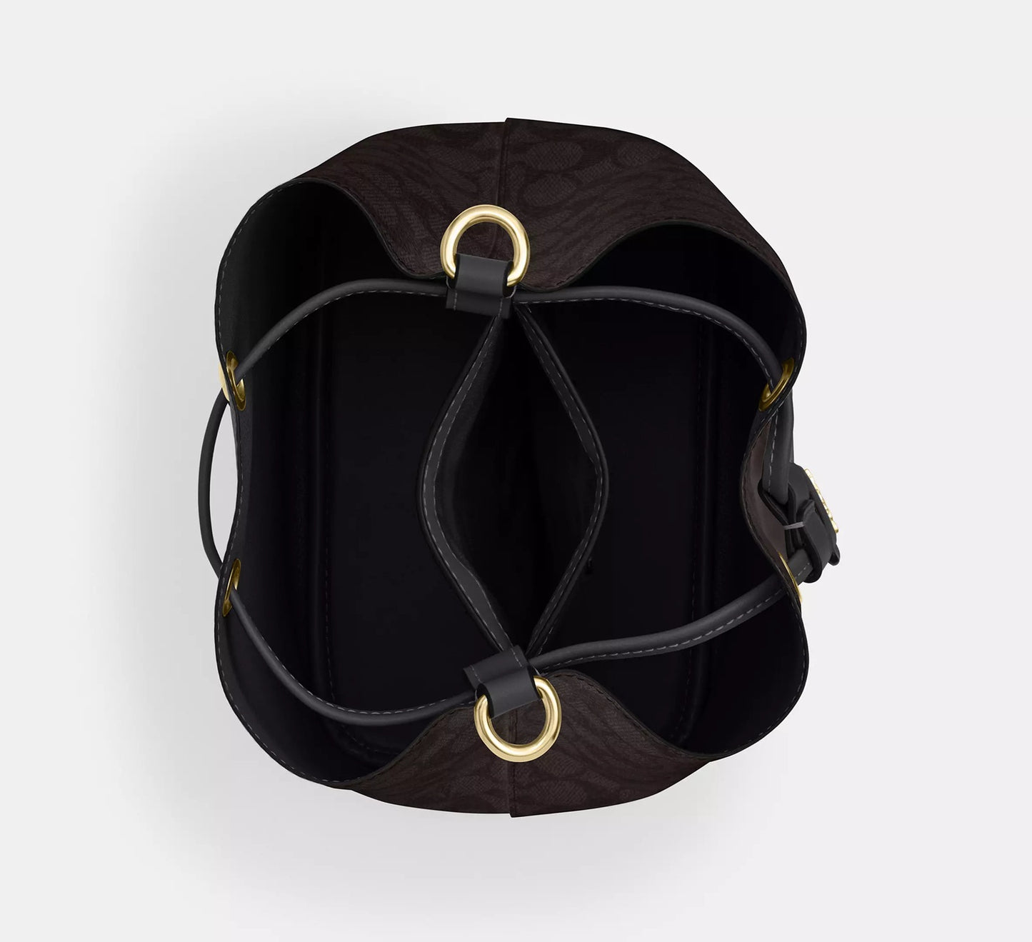 Rowan Bucket Bag In Signature Canvas Walnut Black Coach