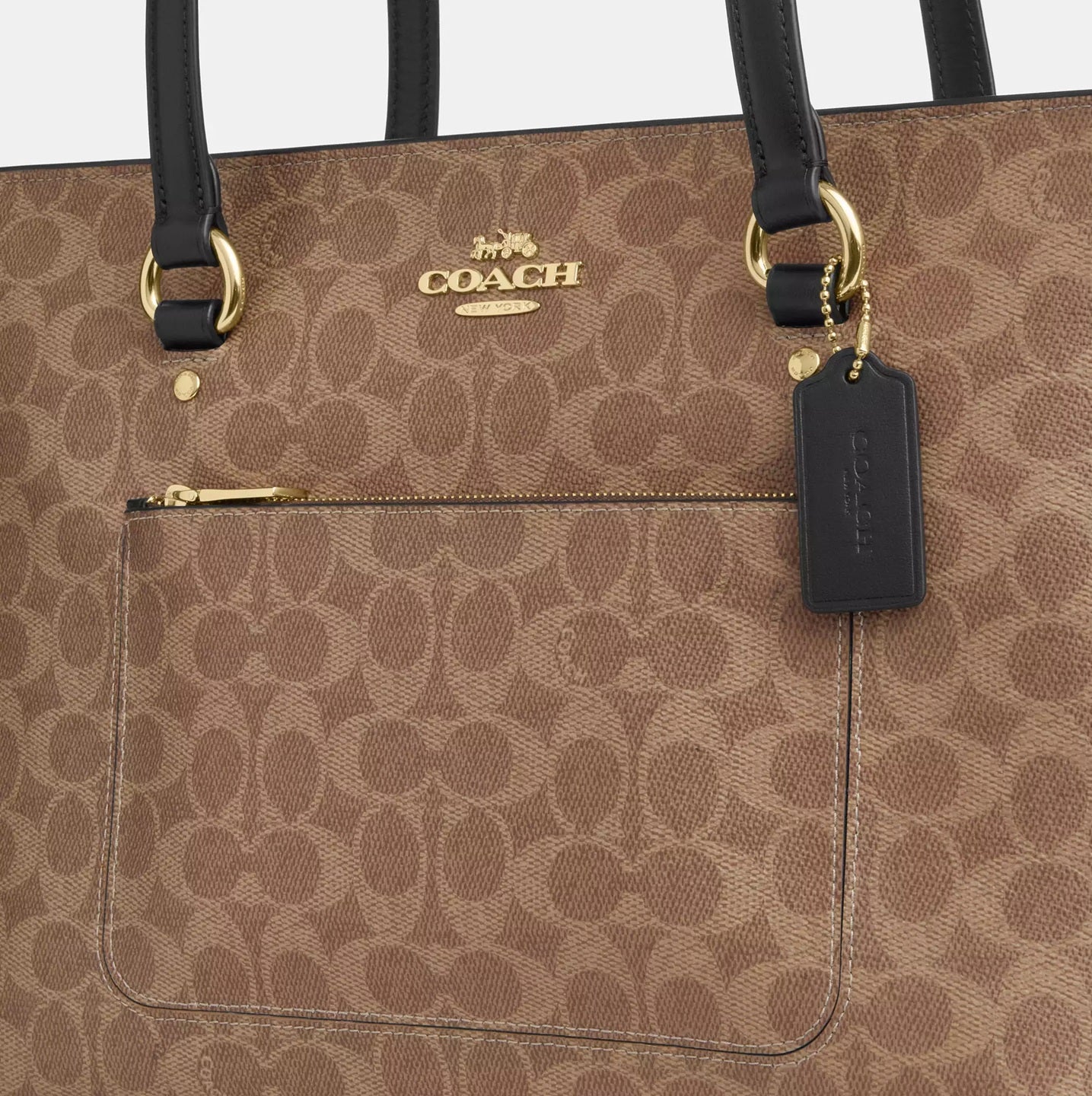 Station Tote Bag In Signature Canvas Tan Black Coach