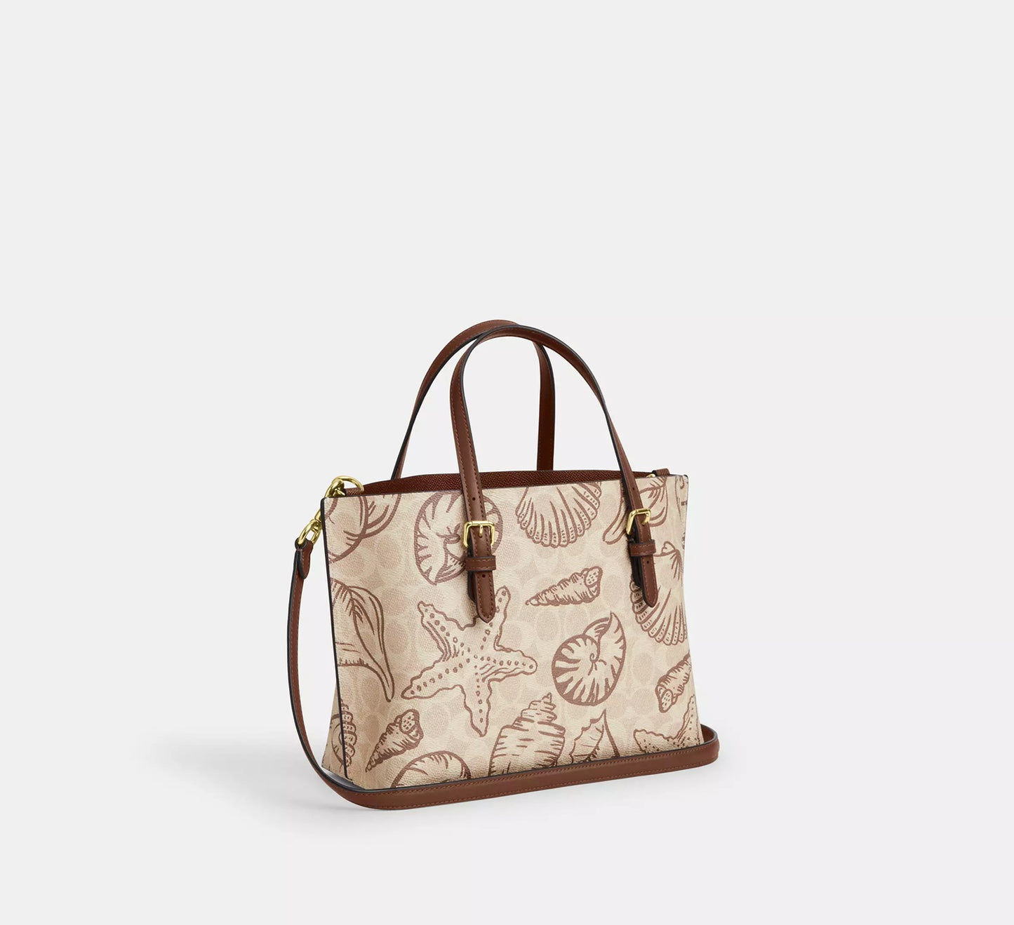 Mollie Tote Bag 25 In Signature Canvas With Shell Print Sand Multi Coach