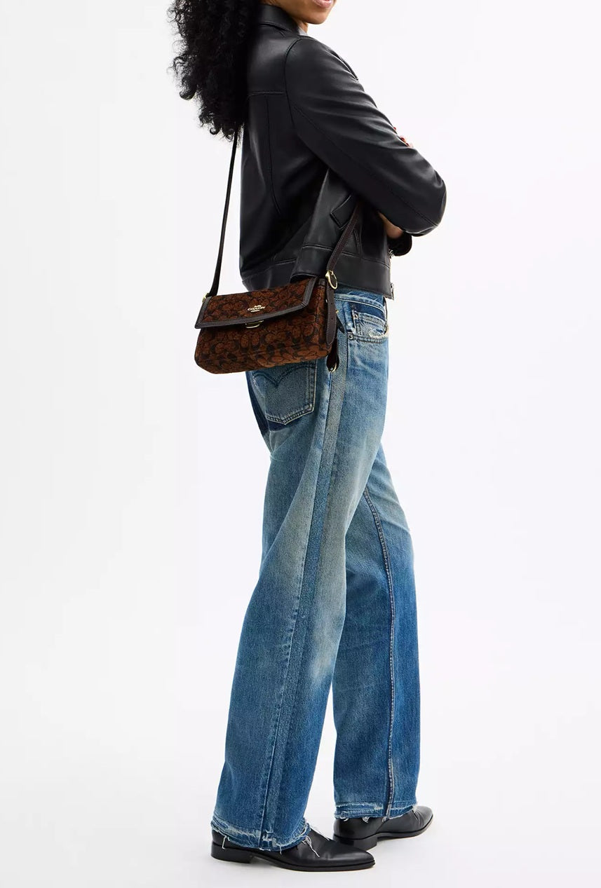 Etta Small Flap Shoulder Bag In Signature Chenille Truffle Coach