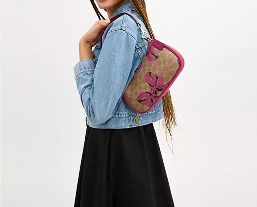 Teri Shoulder Bag In Signature Canvas With Bow Print Black Coach