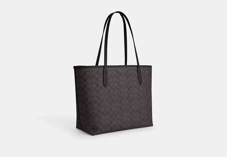 City Tote Bag In Signature Canvas Walnut Black Coach