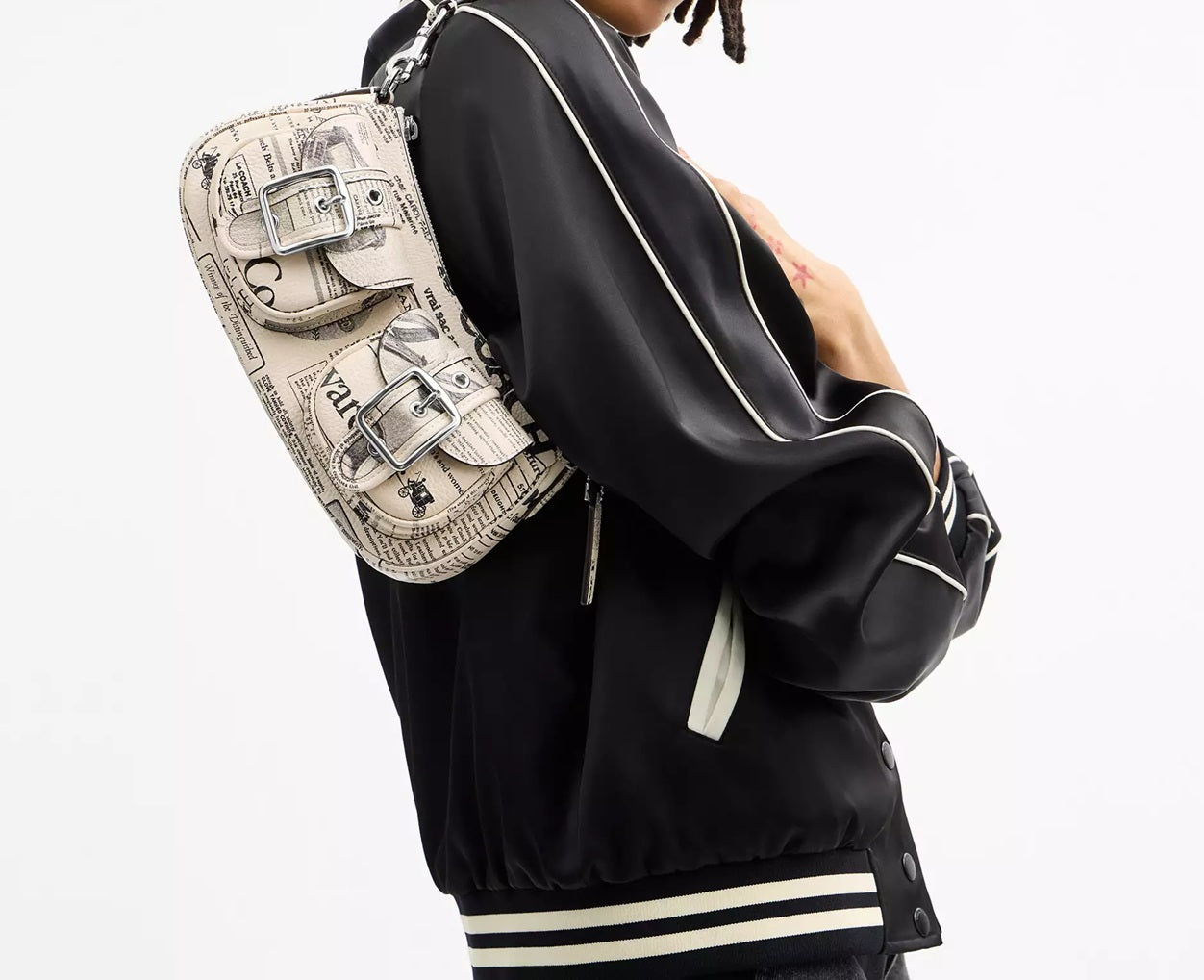 Ashton Shoulder Bag With Newspaper Print Chalk Multi Coach