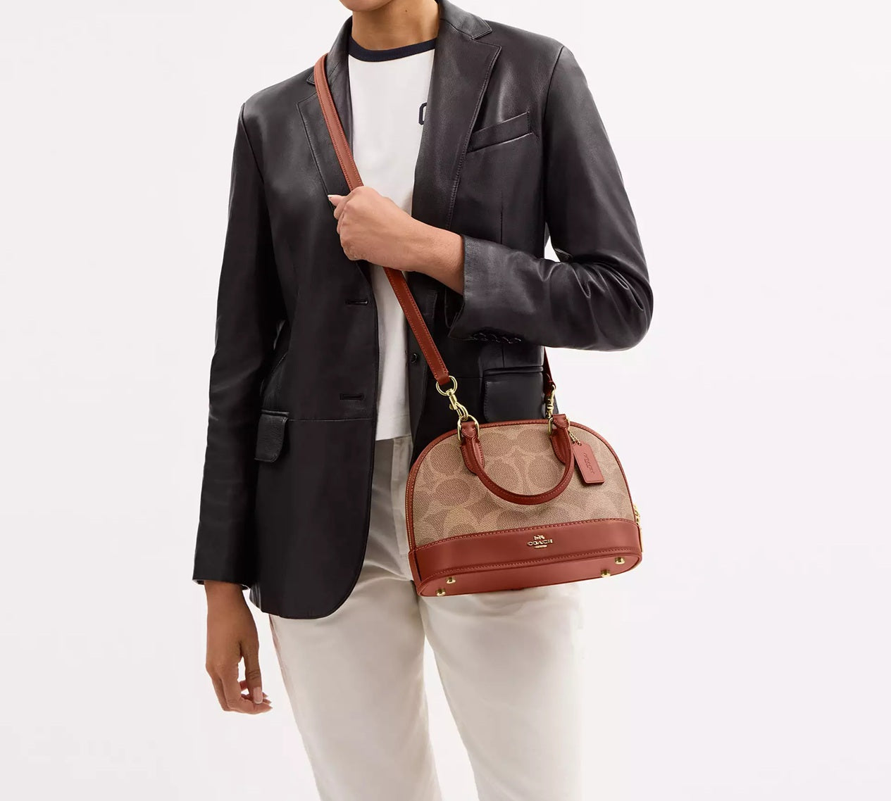 Sabrina Satchel Bag In Signature Canvas Tan Caramel Coach