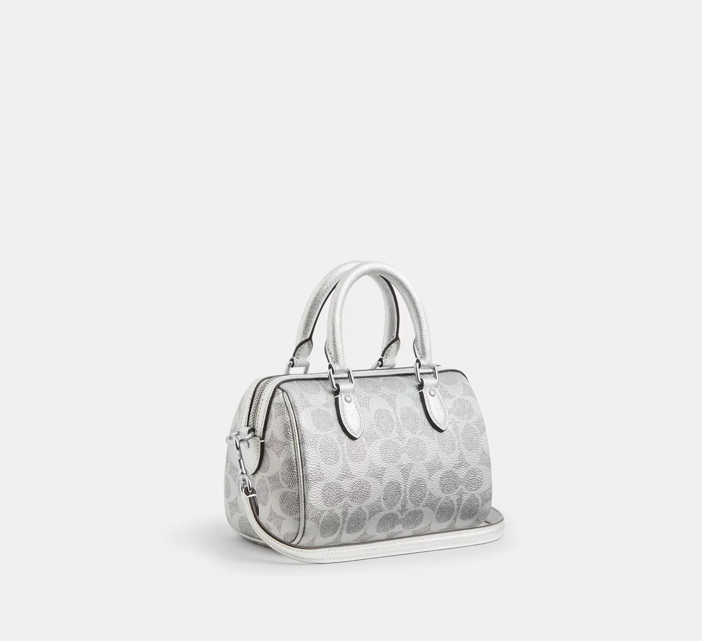 Boxed Mini Rowan Crossbody Bag And Mirror Bag Charm Set In Signature Canvas Silver Coach