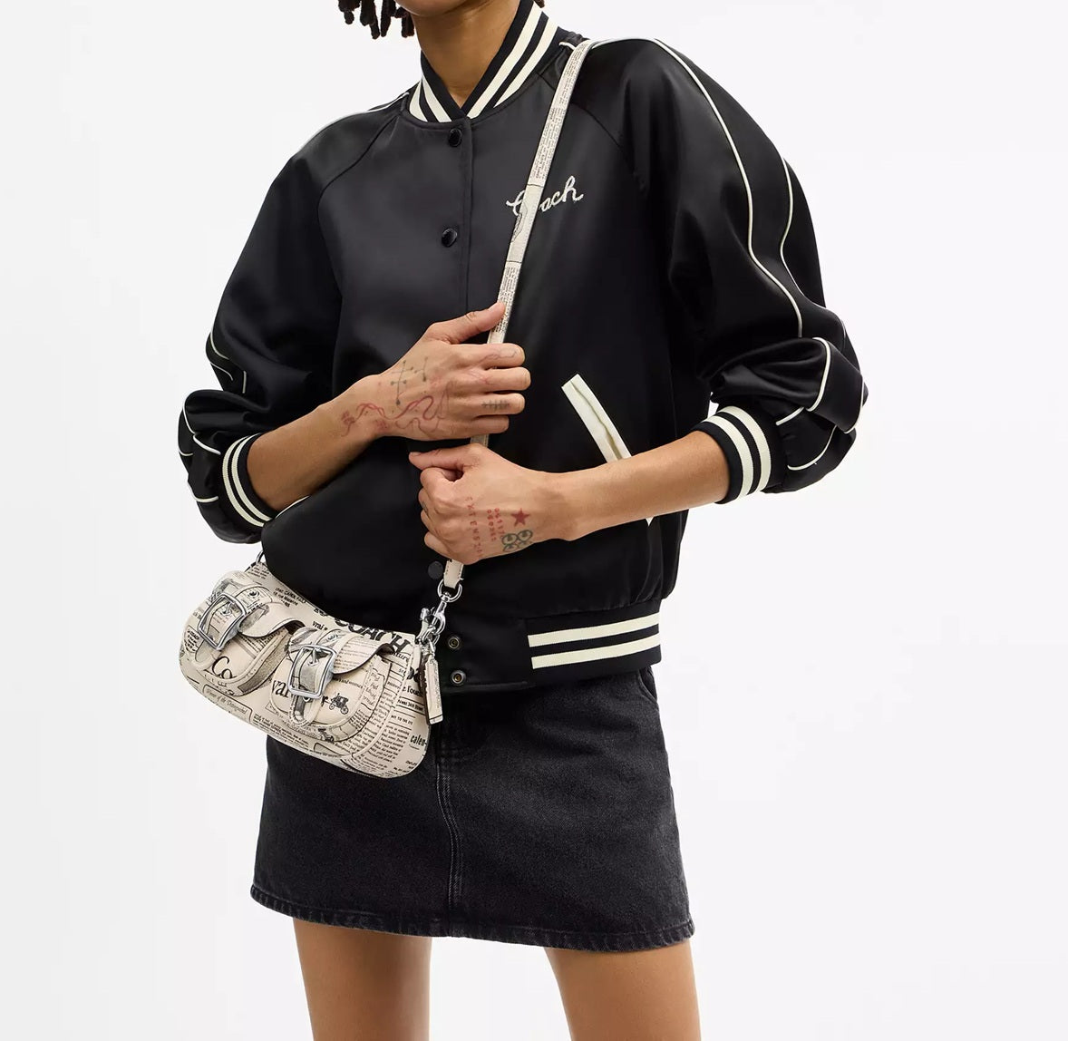 Ashton Shoulder Bag With Newspaper Print Chalk Multi Coach