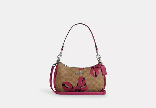 Teri Shoulder Bag In Signature Canvas With Bow Print Black Coach