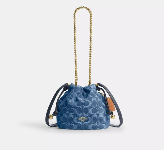Faye Mini Drawstring Bag In Signature Denim Indigo Coach