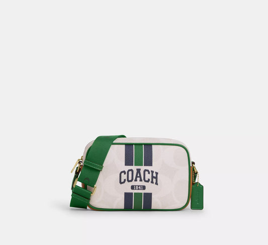 Mini Jamie Camera Bag In Signature Canvas With Varsity Stripe Kelly Multi Coach