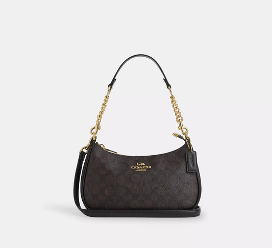 Teri Shoulder Bag In Signature Canvas Walnut Black Coach