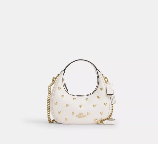 Carmen Mini Crossbody Bag With Heart Rivets Gold Chalk Coach