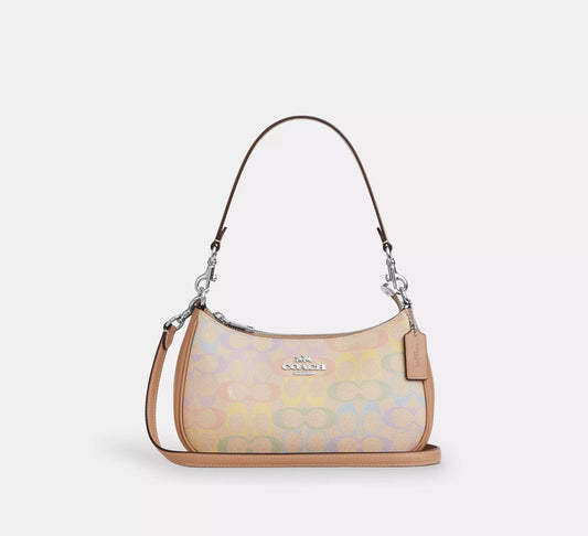 Teri Shoulder Bag In Rainbow Signature Canvas Silver Coach