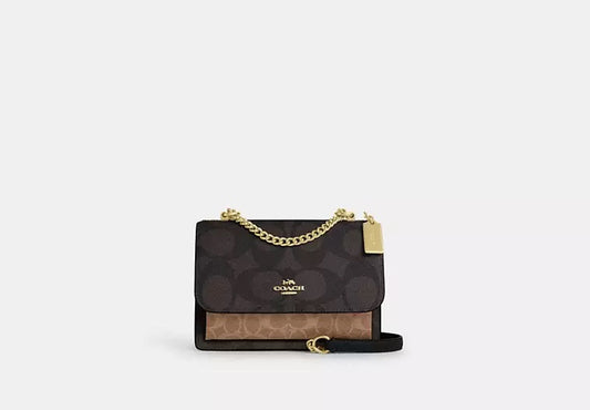 Klare Crossbody Bag In Blocked Signature Canvas Walnut Tan Coach