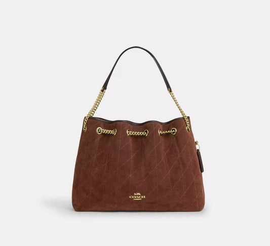 Evelyn Shoulder Bag With Quilting Suede Vintage Brown Coach