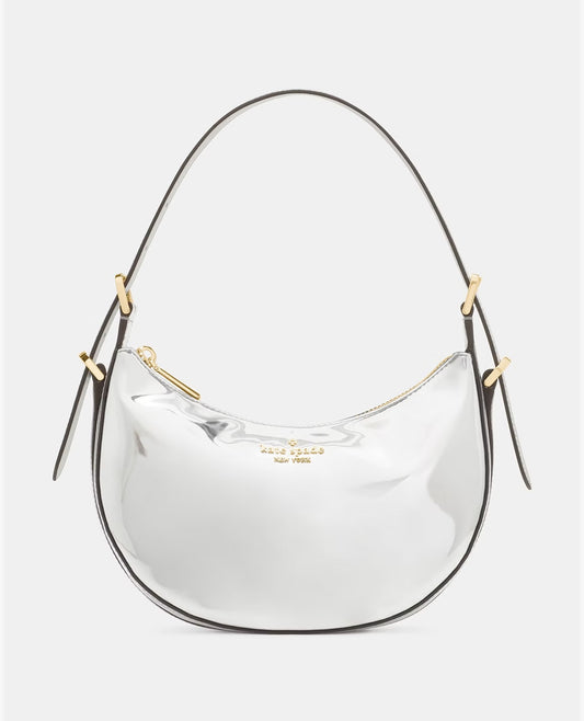 Nova Mirror Metallic Small Crescent Shoulder Bag Silver Kate Spade