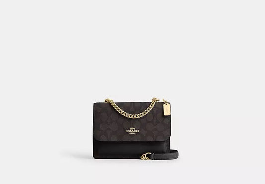 Mini Klare Crossbody Bag In Signature Canvas Walnut Black Coach