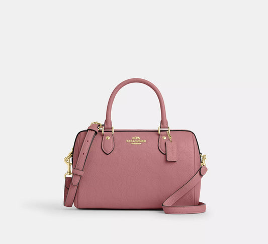 Rowan Satchel Bag In Signature Leather Pink Coach