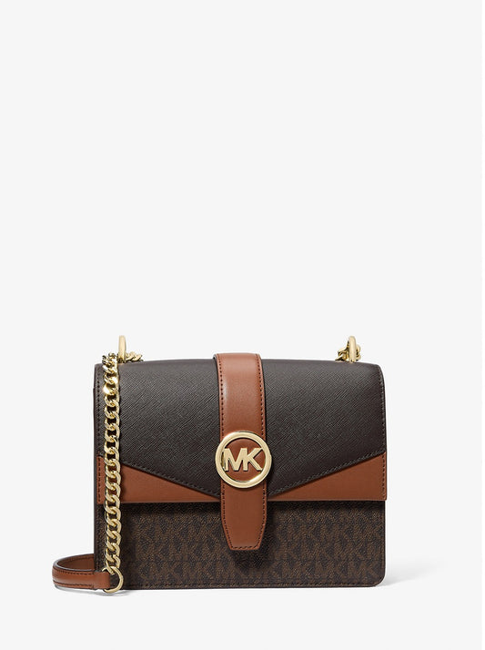 Greenwich Small Color Block Signature Logo Crossbody Bag Brown Michael Kors