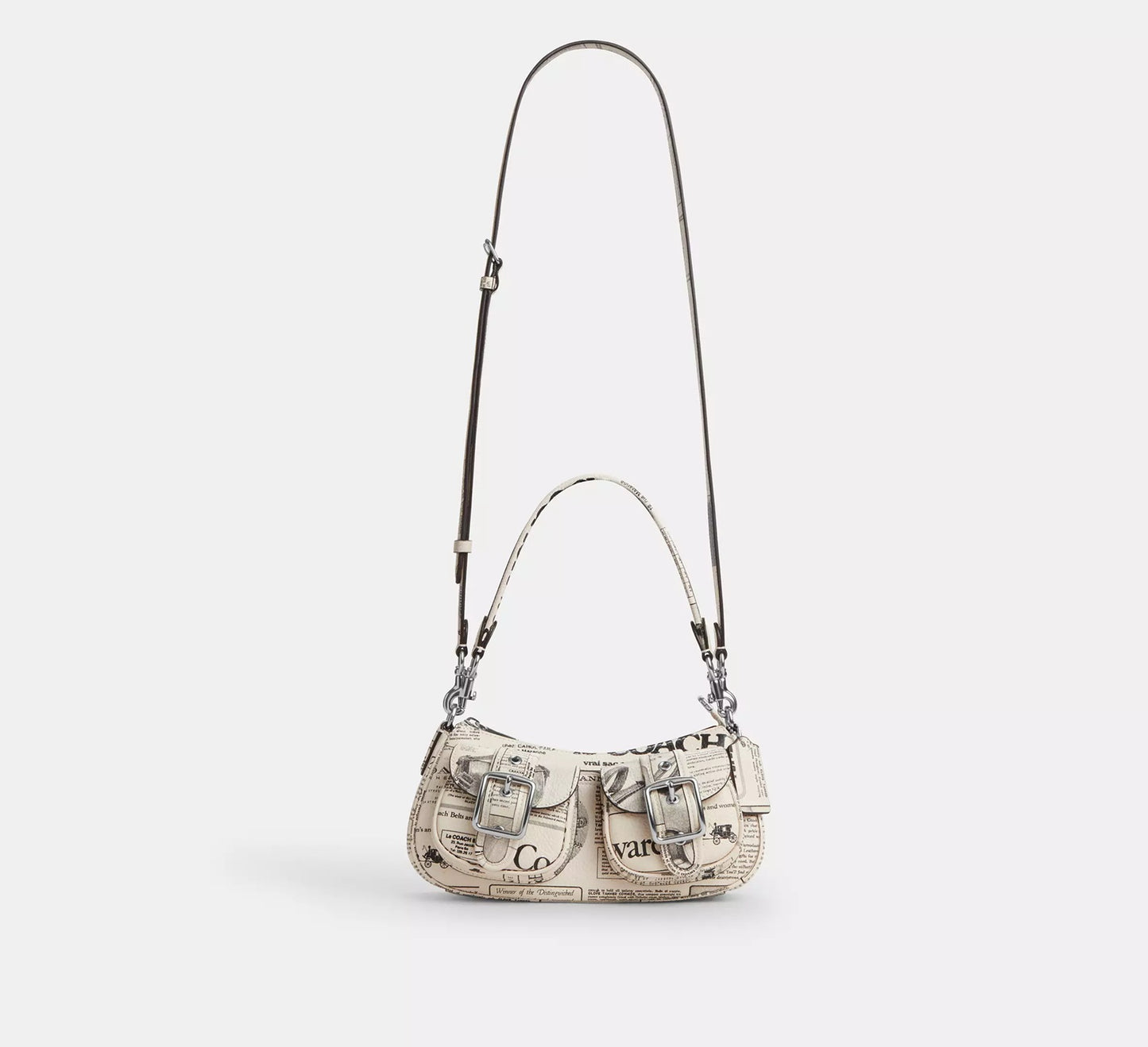 Ashton Shoulder Bag With Newspaper Print Chalk Multi Coach