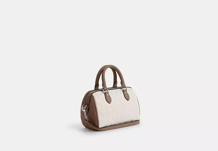 Mini Rowan Crossbody Bag In Blocked Signature Leather Chalk Taupe Coach