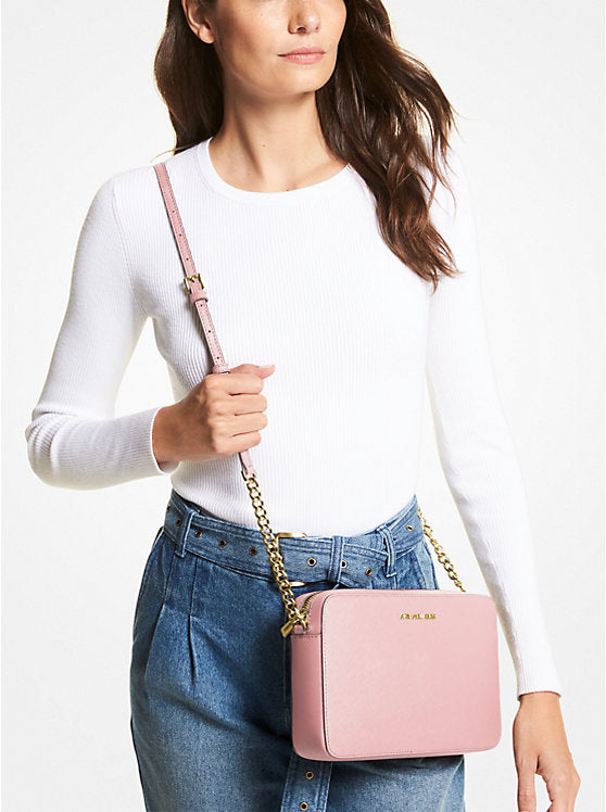 Jet Set Large Logo Crossbody Bag Powder Blush Michael Kors