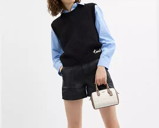 Mini Rowan Crossbody Bag In Blocked Signature Leather Chalk Taupe Coach