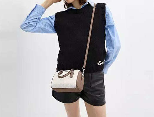 Mini Rowan Crossbody Bag In Blocked Signature Leather Chalk Taupe Coach