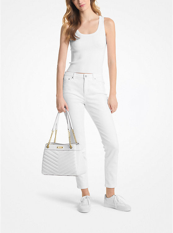 Whitney Medium Quilted Tote Bag White Michael Kors