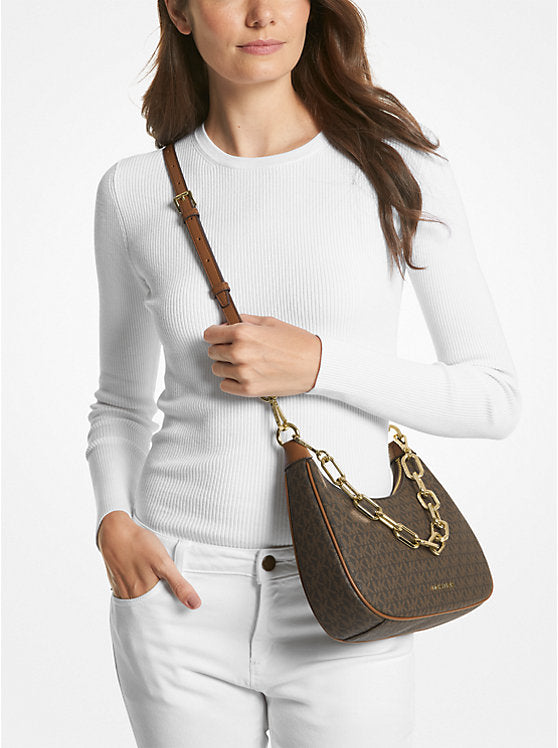 Cora Large Signature Logo Shoulder Bag Brown Michael Kors