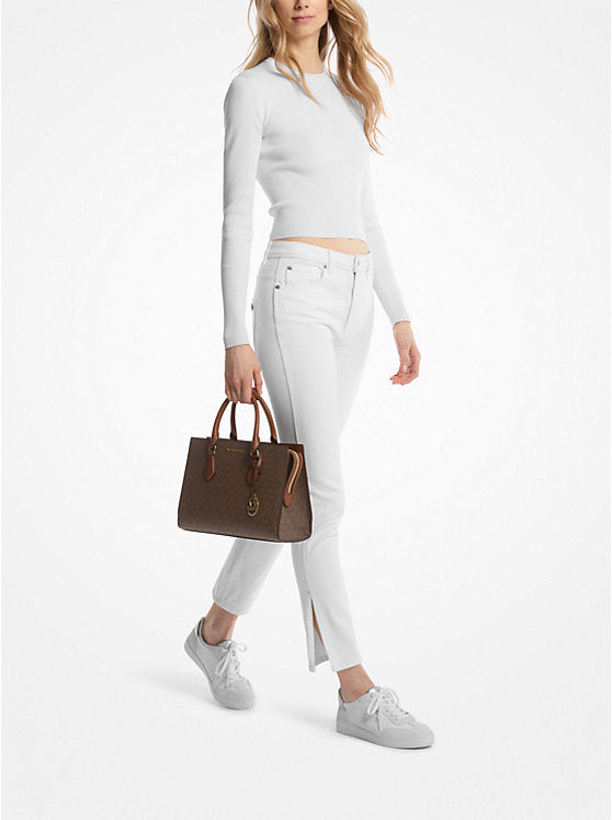 Sheila Medium Logo Satchel Brown Michael Kors