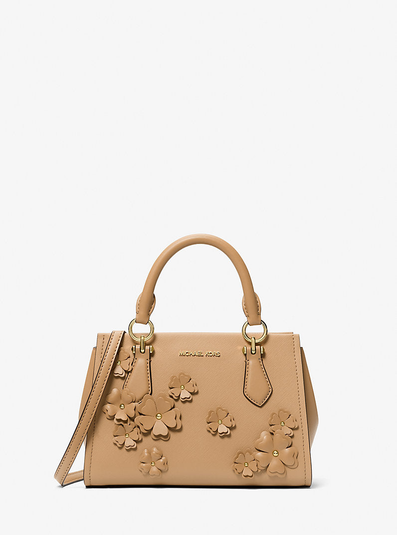 Marilyn Small Floral Embellished Satchel Camel Michael Kors