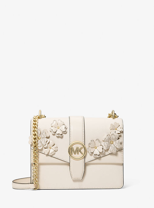 Greenwich Small Embellished Signature Logo Trim Crossbody Bag Cream Michael Kors