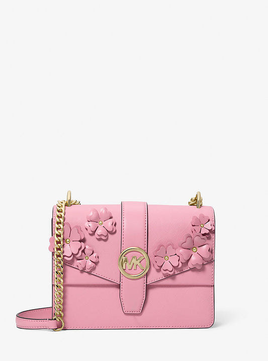 Greenwich Small Embellished Signature Logo Trim Crossbody Bag Carnation Michael Kors