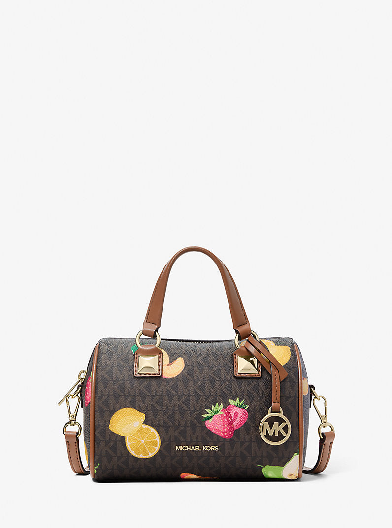Grayson Small Printed Signature Logo Duffel Crossbody Bag Brown Michael Kors
