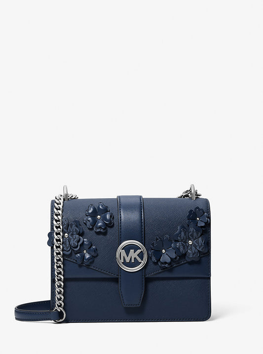 Greenwich Small Embellished Signature Logo Trim Crossbody Bag Navy Michael Kors